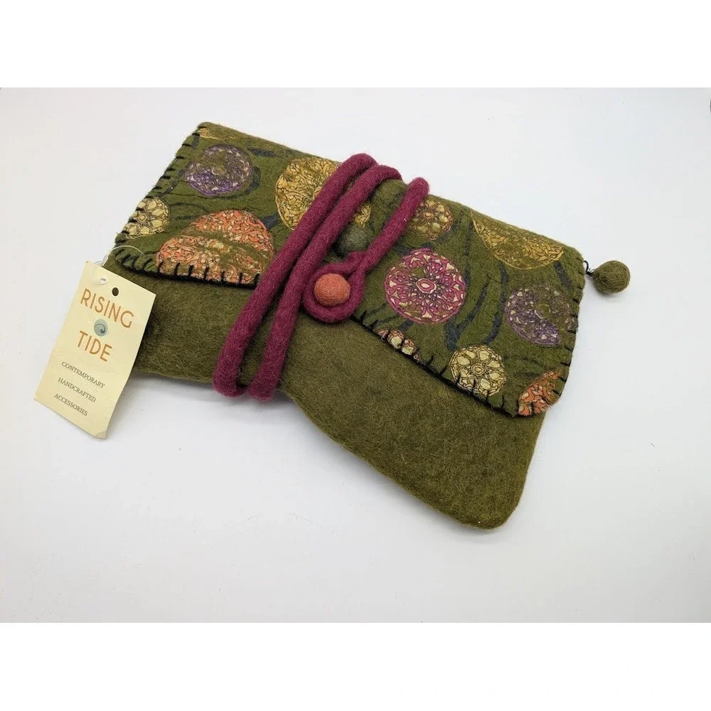 Rising Tide Hand Made Wool Felt Clutch Bag Tablet Case Forest Fairy Boho Goblin
